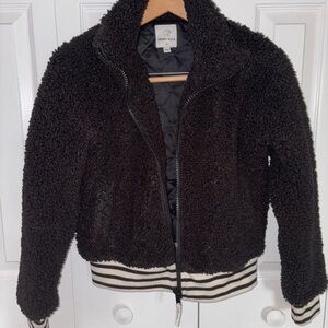 Ivory Ella black Teddy Sherpa Bomber jacket